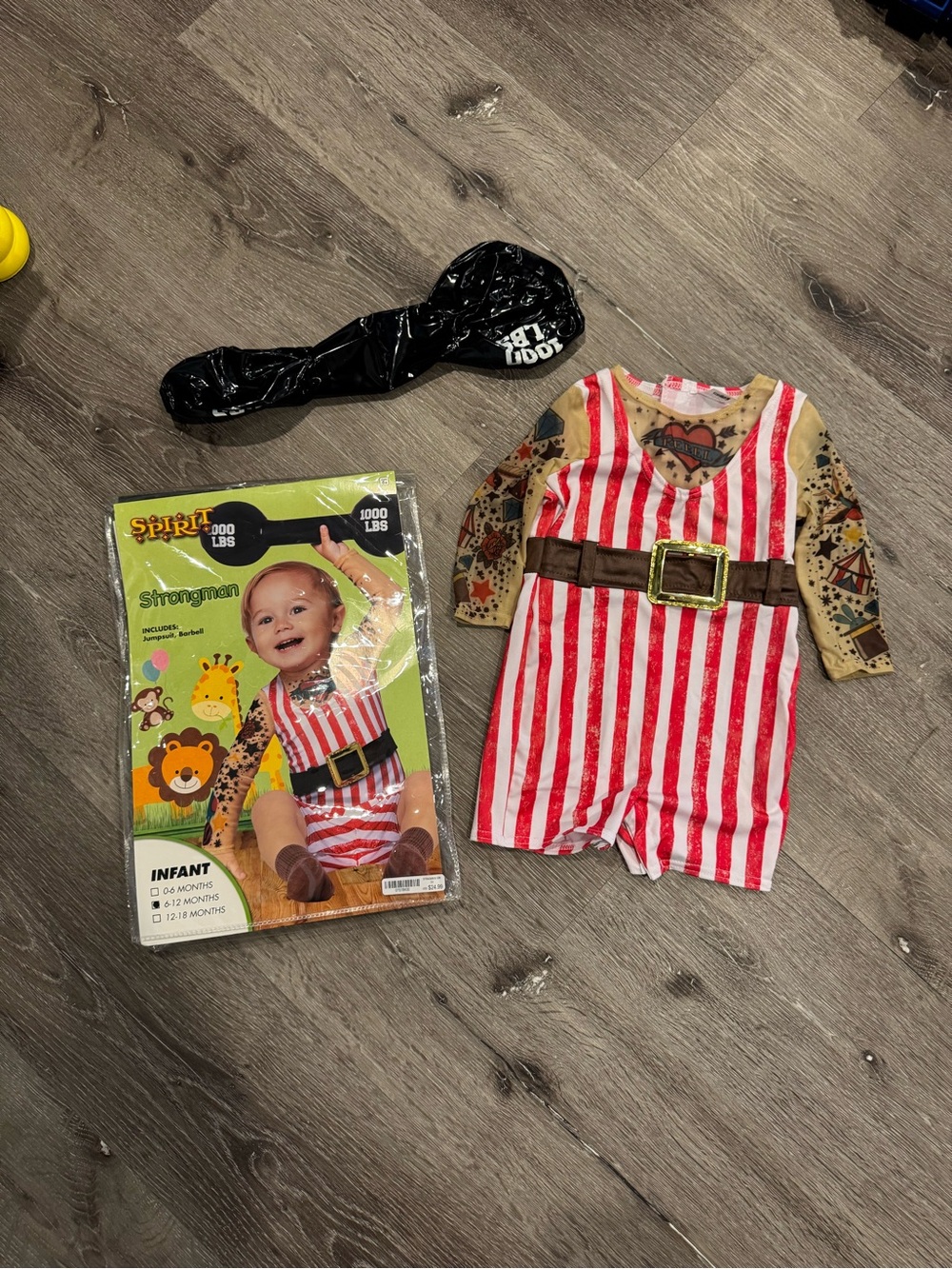 Infant 12 M Strongman Red & White Striped Halloween Costume with Printed Sleeves